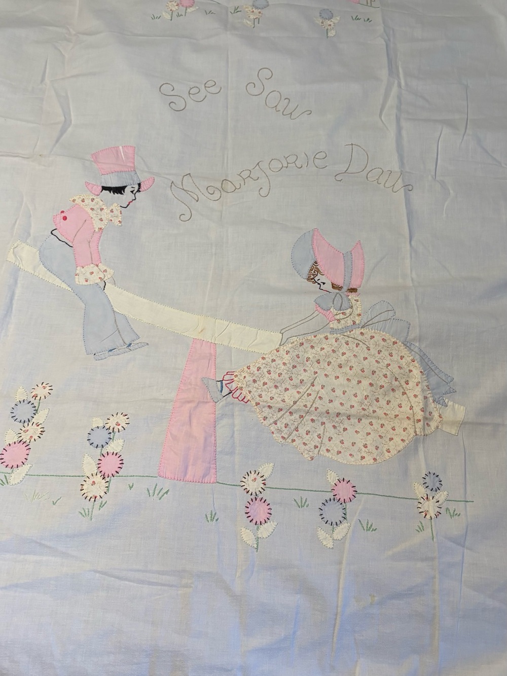 Kids Floral Appliqué Dress with Pink and Blue Accents